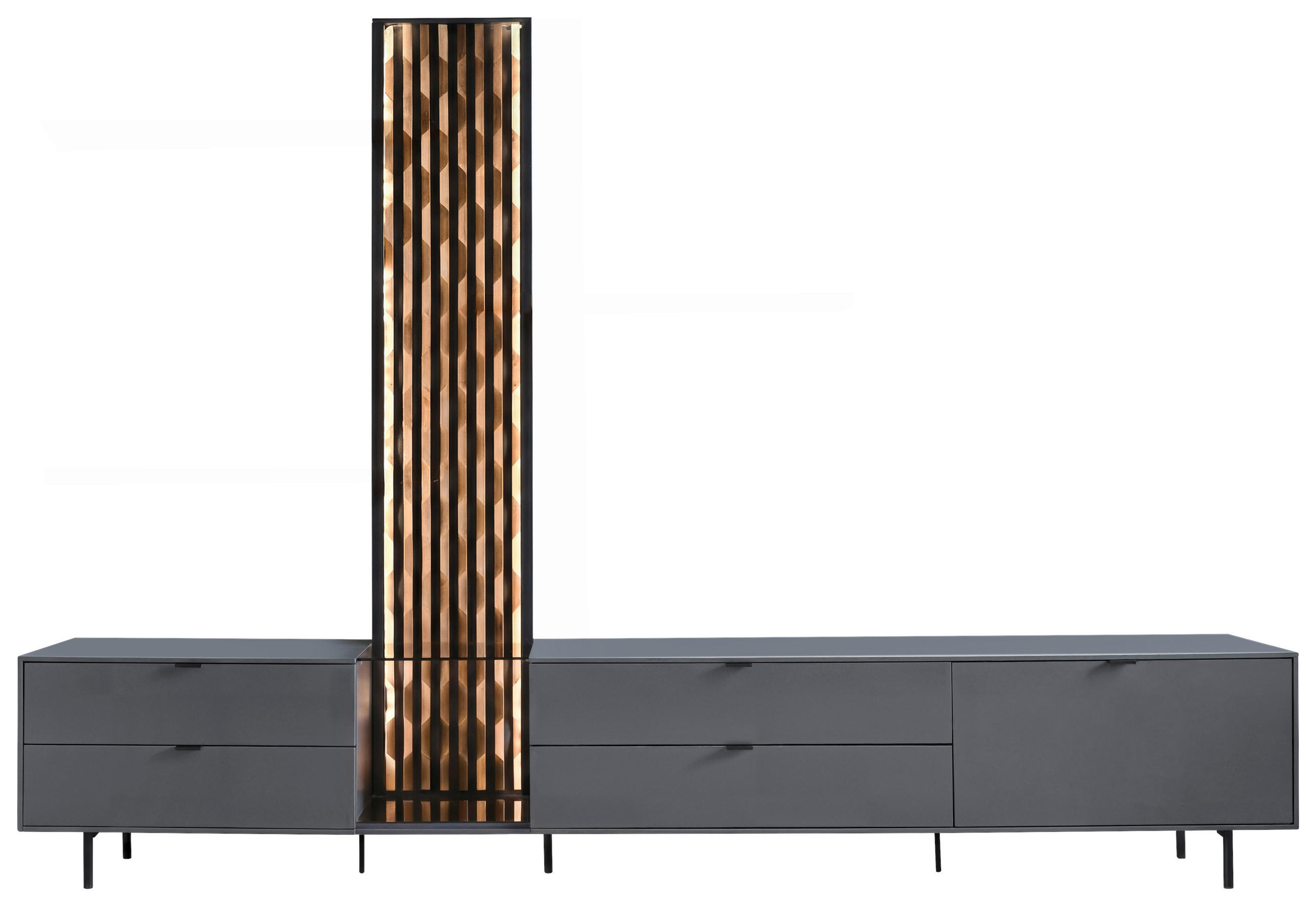 LOWBOARD  267/189/42 cm 4 Schublade(n) stehend, Beleuchtung  - Eichefarben/Anthrazit, Design, Holz/Holzwerkstoff (267/189/42cm) - Moderano