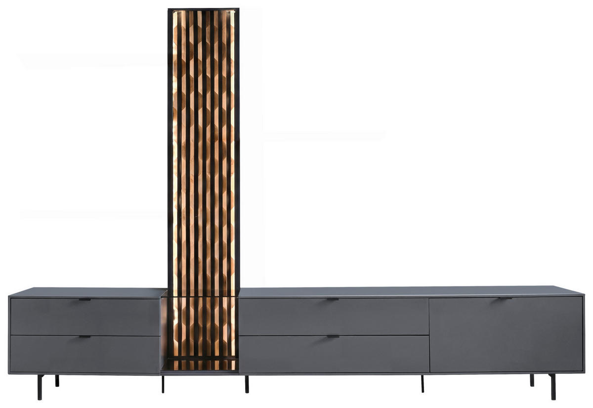LOWBOARD  267/189/42 cm 4 Schublade(n) stehend, Beleuchtung  - Eichefarben/Anthrazit, Design, Holz/Holzwerkstoff (267/189/42cm) - Moderano