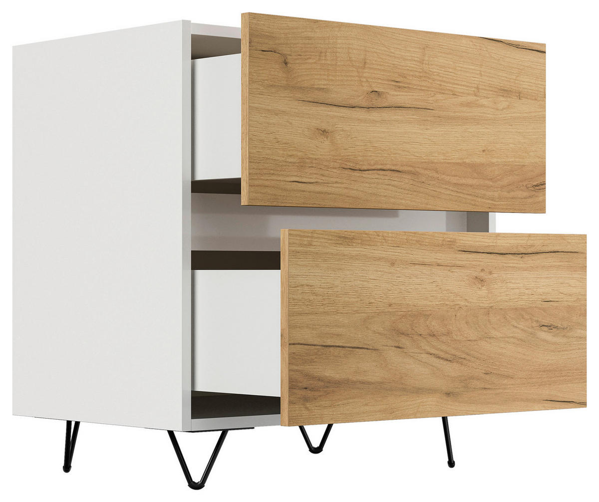 NACHTTISCH 61,2/65/42 cm  - Eichefarben/Schwarz, Basics, Holzwerkstoff/Metall (61,2/65/42cm) - MID.YOU