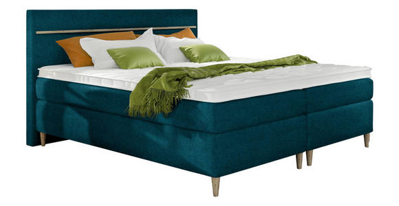 BOXSPRINGBETT 180 cm x 200 cm in Holz, Textil Eichefarben, Petrol - Eichefarben/Petrol, Design, Holz/Textil (180/200cm) - Linea Natura