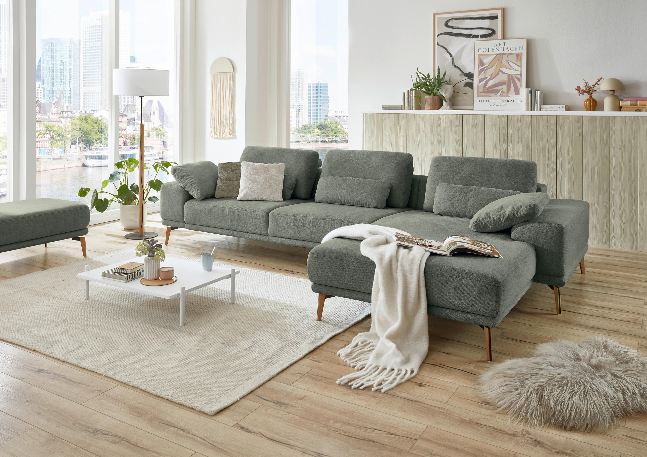 ECKSOFA in Flachgewebe Dunkelgrün  - Wildeiche/Dunkelgrün, Design, Holz/Textil (334/193cm) - Niels Andersson