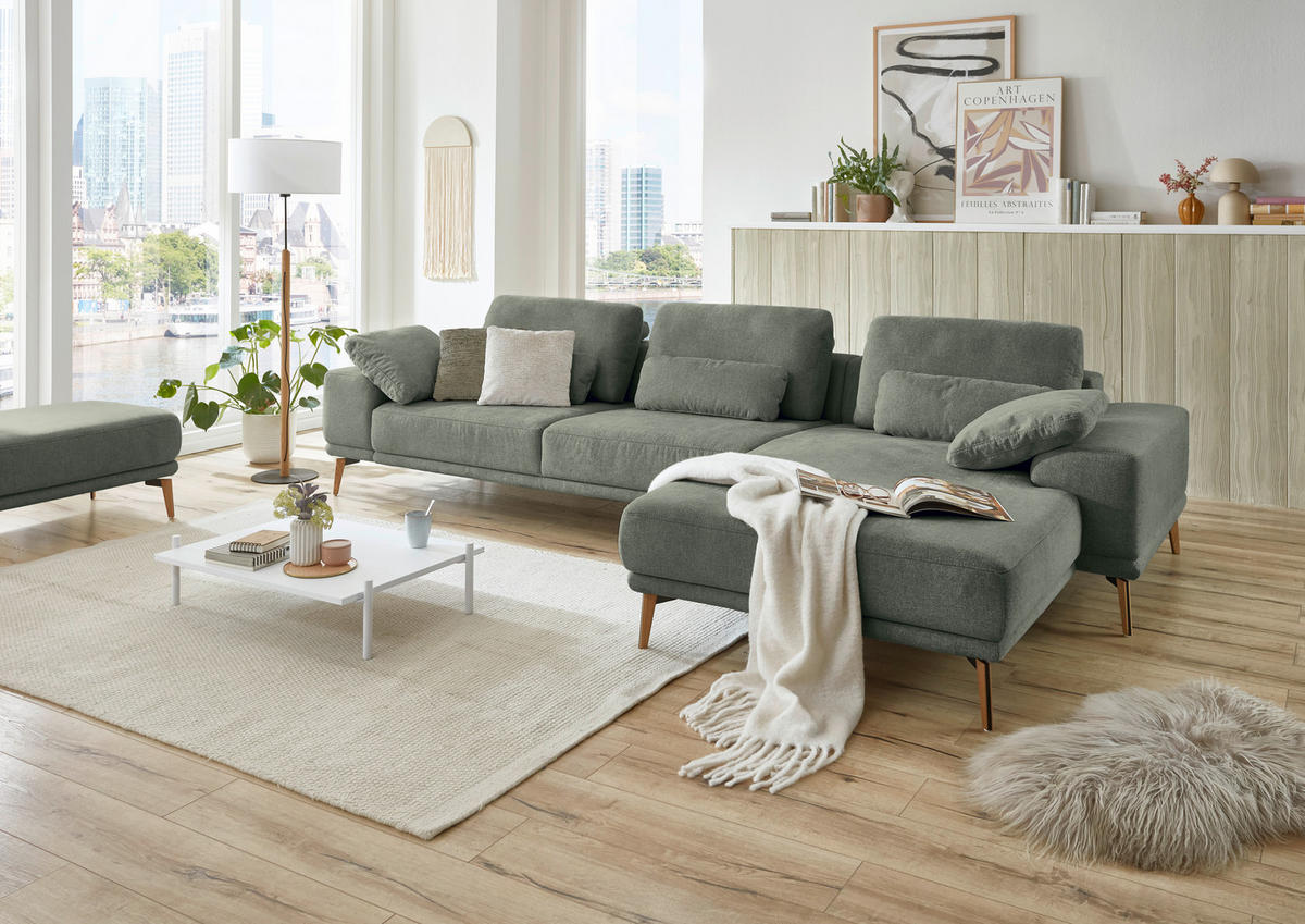 ECKSOFA in Flachgewebe Dunkelgrün  - Wildeiche/Dunkelgrün, Design, Holz/Textil (334/193cm) - Niels Andersson