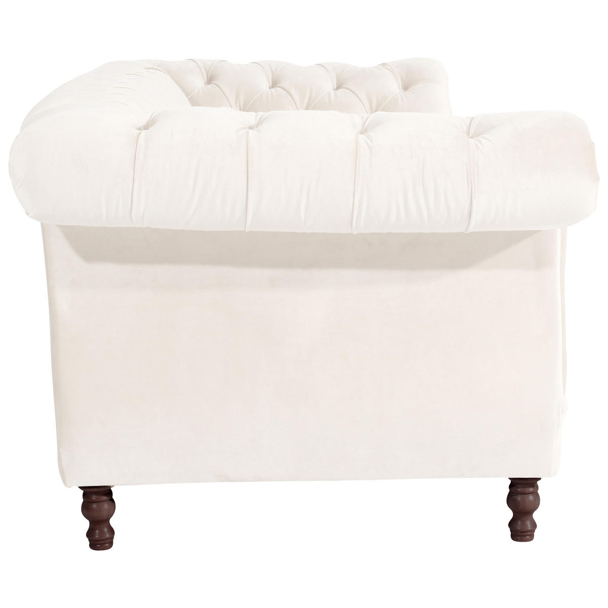 CHESTERFIELD-DREISITZER-SOFA Creme Velours  - Nussbaumfarben/Creme, Design, Holz/Textil (253/80/100cm) - Max Winzer