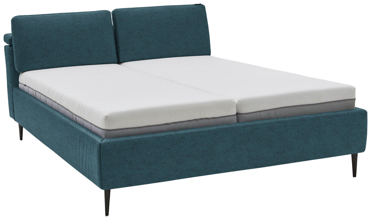 POLSTERBETT 180/200 cm  in Blau  - Hellbraun/Blau, Design, Holz/Textil (180/200cm) - Johann Jakob