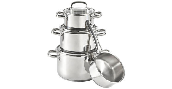 KOCHTOPFSET 4-teilig  - Klar/Edelstahlfarben, Basics, Glas/Metall - Homeware Profession.