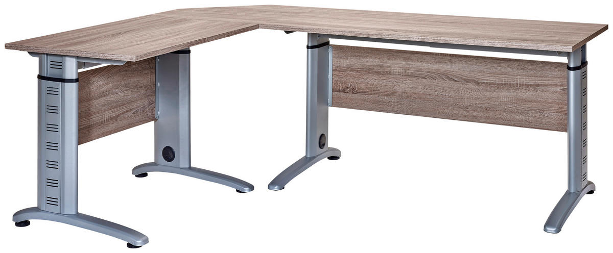 SCHREIBTISCH 140/65/91-109,5 cm Eichefarben höhenverstellbar, in verschiedenen Holz-Dekoren erhältlich mechanisch höhenverstellbar  - Eichefarben/Silberfarben, Basics, Holzwerkstoff/Metall (140/65/91-109,5cm) - MID.YOU