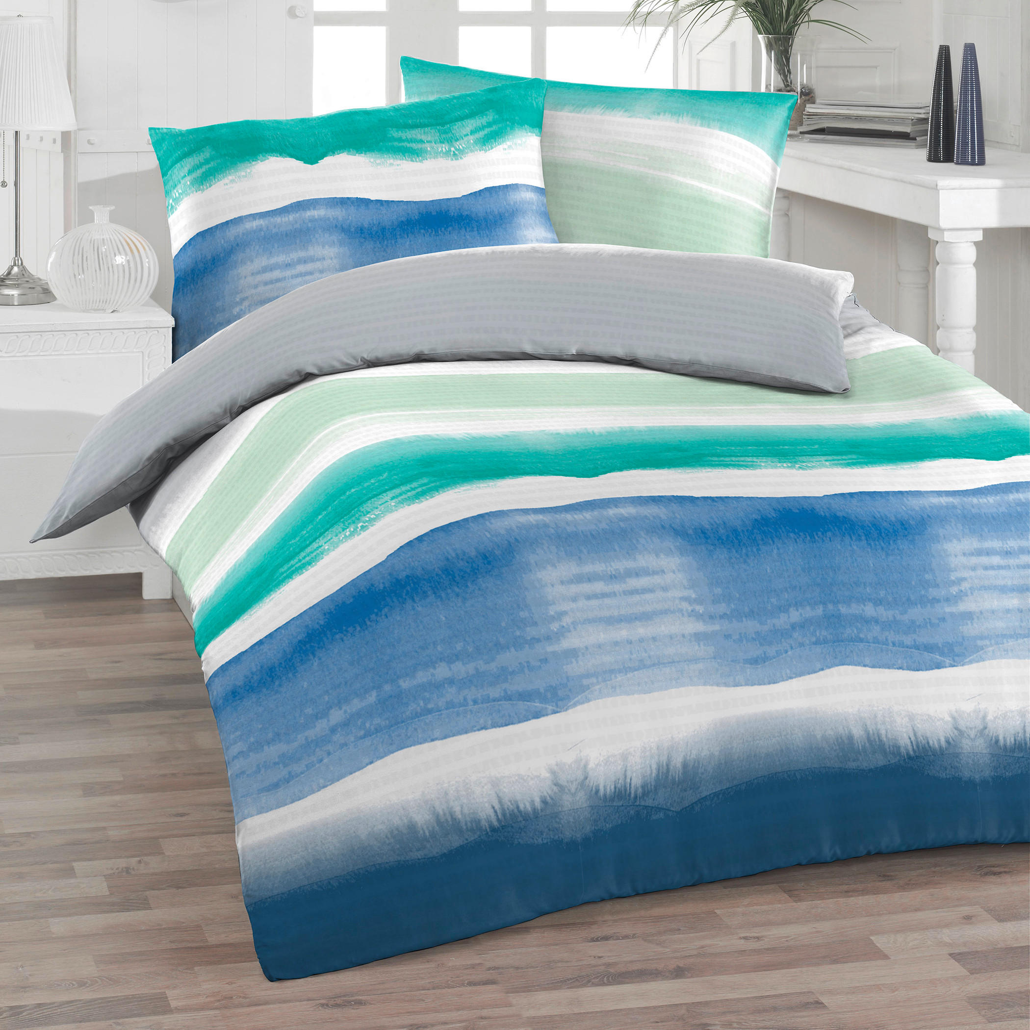 BETTWÄSCHE Seersucker 140/200 cm  - Türkis/Blau, Basics, Textil (140/200cm) - Florella