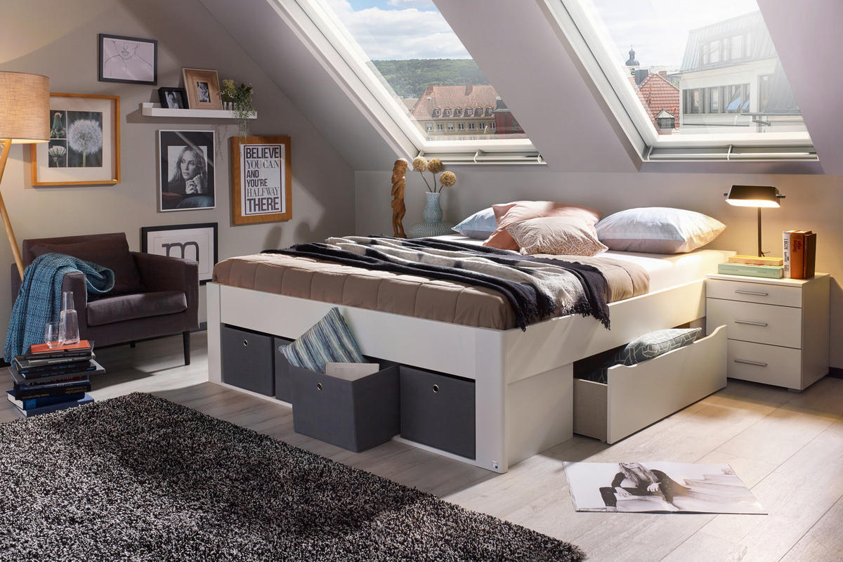 SÄNG MED FÖRVARING 180/200 cm  i vit   - vit/grå, Modern, trämaterial/textil (180/200cm) - Rauch Möbel