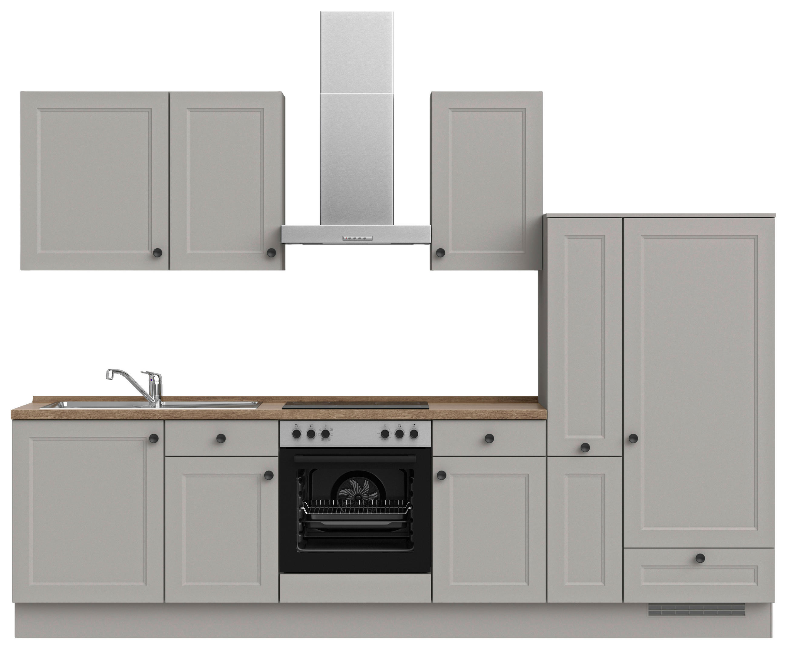 KÜCHENLEERBLOCK 300 cm   in Grau, Eiche dunkel  - Eiche dunkel/Schwarz, MODERN, Holzwerkstoff/Metall (300cm) - Nobilia