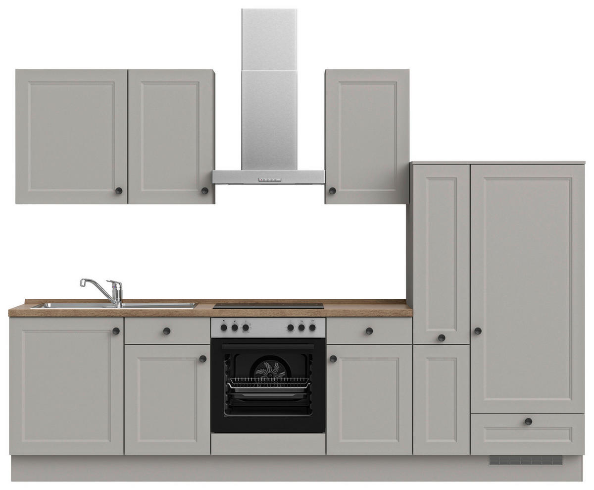 KÜCHENLEERBLOCK 300 cm   in Grau, Eiche dunkel  - Eiche dunkel/Schwarz, MODERN, Holzwerkstoff/Metall (300cm) - Nobilia