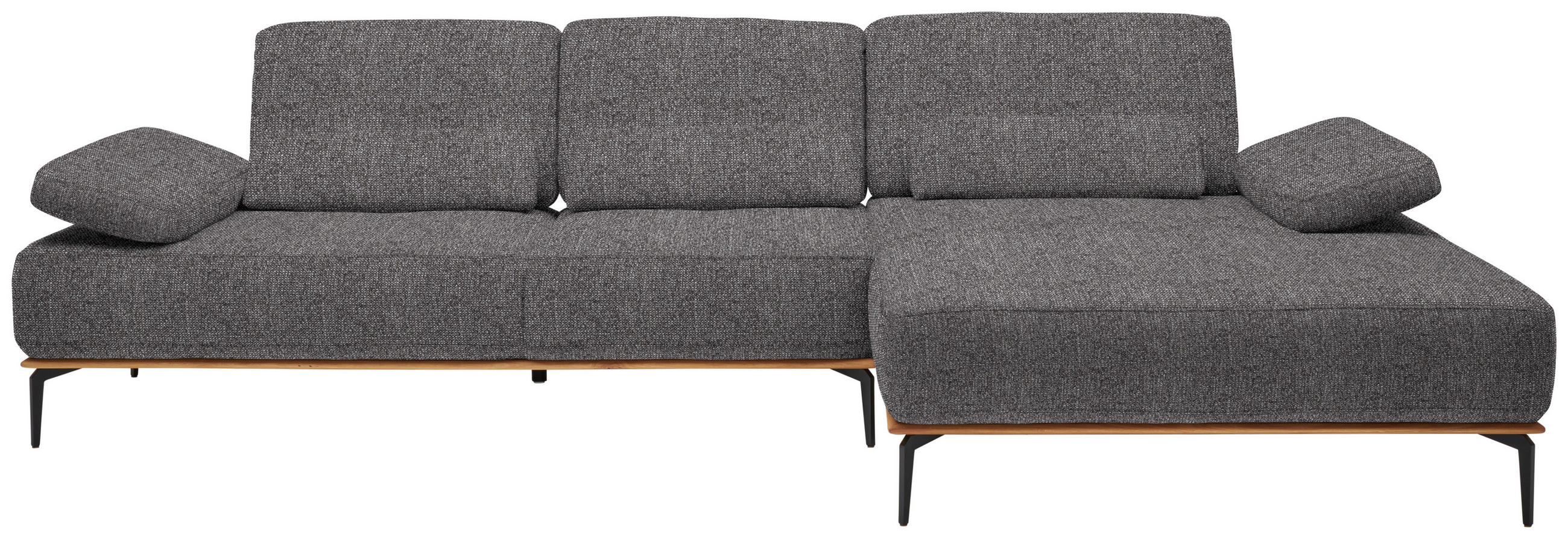 ECKSOFA in Flachgewebe Grau  - Schwarz/Grau, Natur, Holz/Textil (314/176cm) - Valnatura