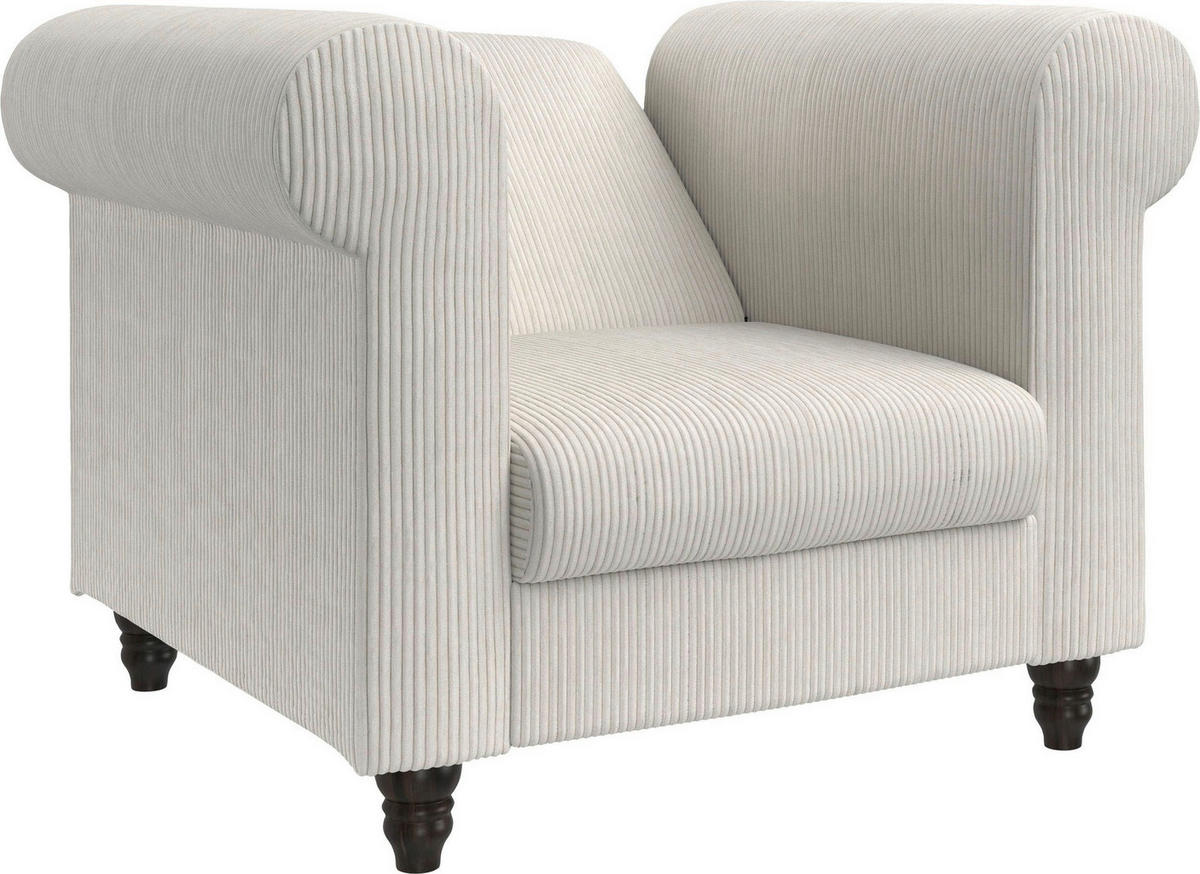 SESSEL in Cord Creme  - Creme/Schwarz, Basics, Holz/Textil (111/83/87cm) - Livetastic