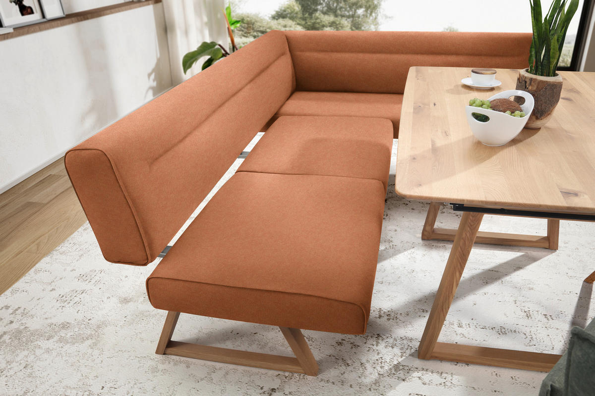 ECKBANK 230/170 cm Mikrofaser, Lederlook (vegan) Eichefarben, Cognac Wildeiche massiv   - Eichefarben/Cognac, KONVENTIONELL, Holz/Textil (230/170cm) - Moderano