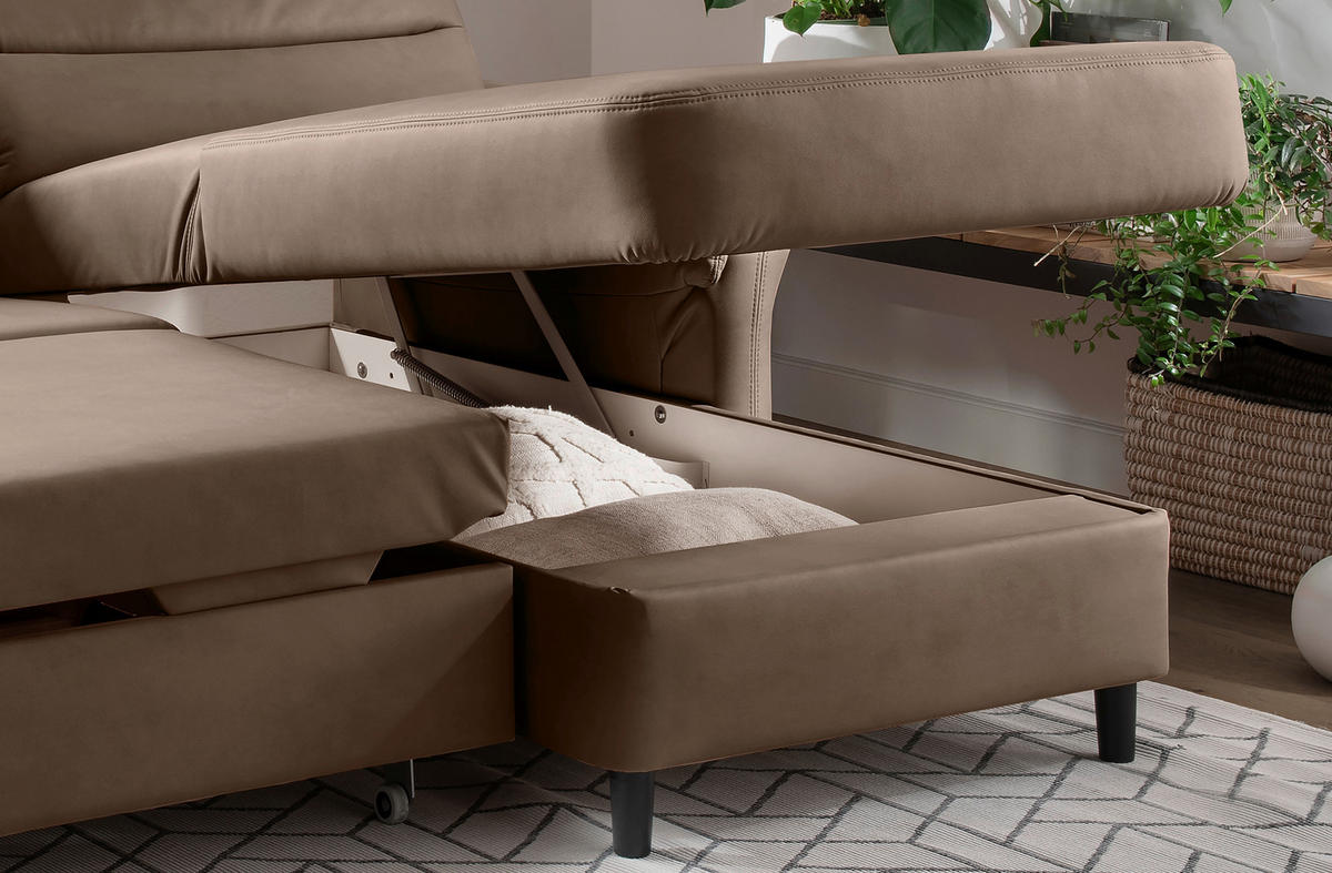 ECKSOFA in Lederlook Braun  - Schwarz/Braun, Modern, Holz/Textil (279/176cm) - Livetastic