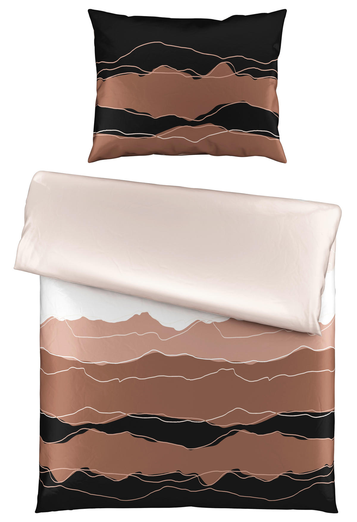 POSTEĽNÁ BIELIZEŇ, satén, čierna, biela, taupe, 140/200 cm - čierna/biela, Konventionell, textil (140/200cm) - Novel