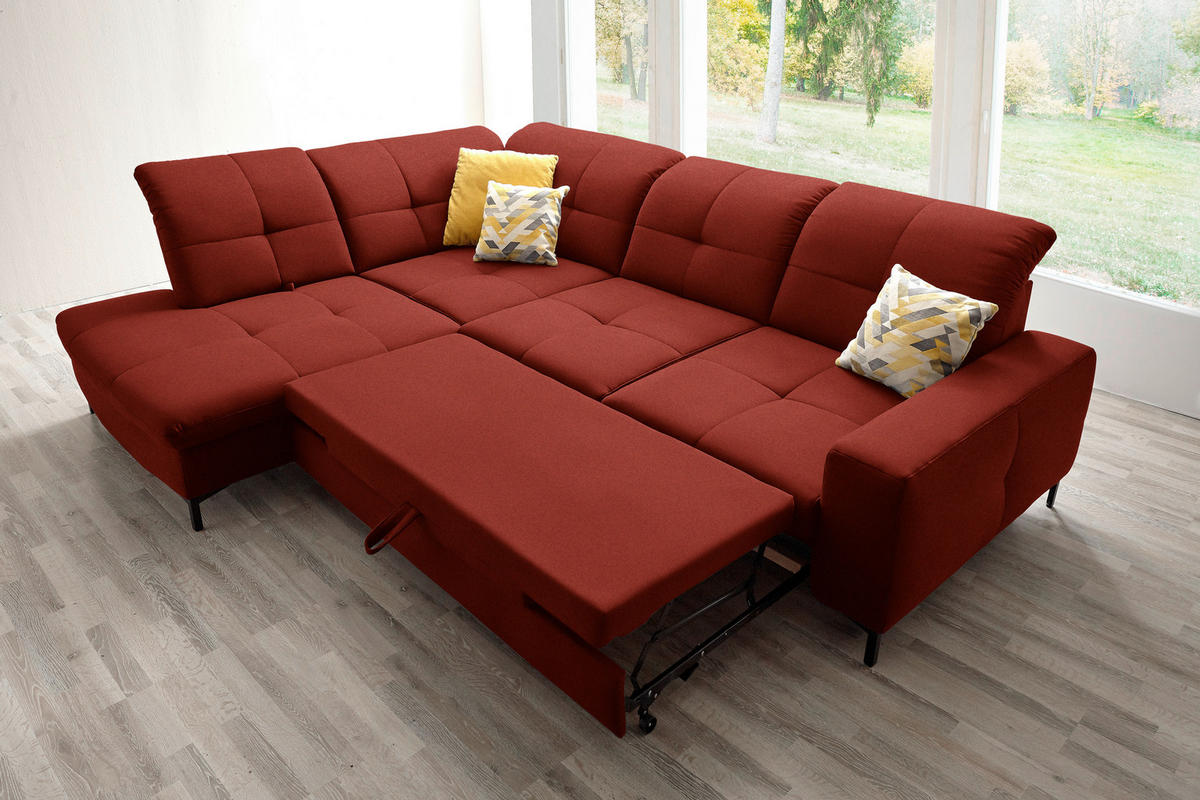 ECKSOFA in Chenille Rot  - Rot/Schwarz, Design, Textil/Metall (240/308cm) - Xora