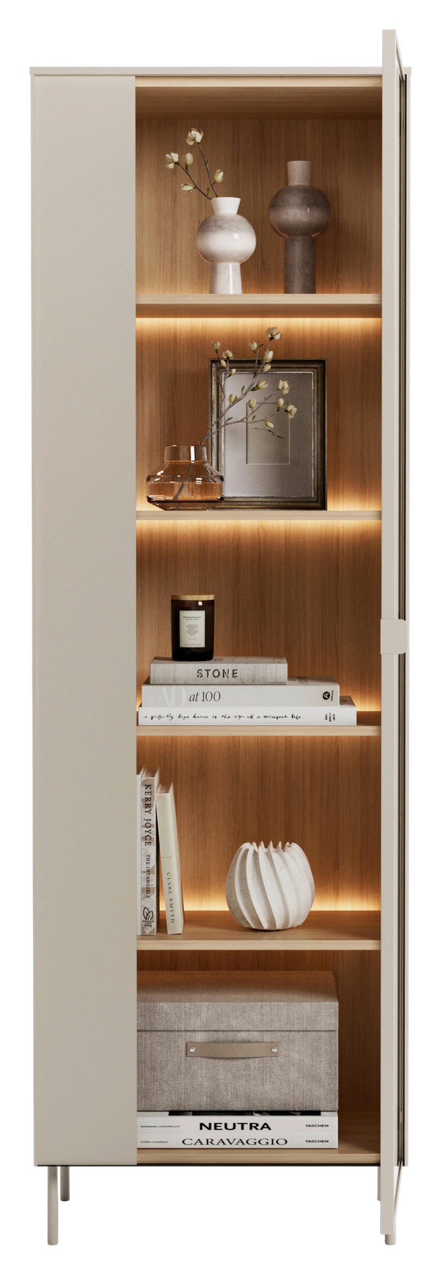 VITRINE Eichefarben, Kaschmir  - Kaschmir/Eichefarben, Modern, Glas/Holzwerkstoff (63/197/41cm) - Carryhome