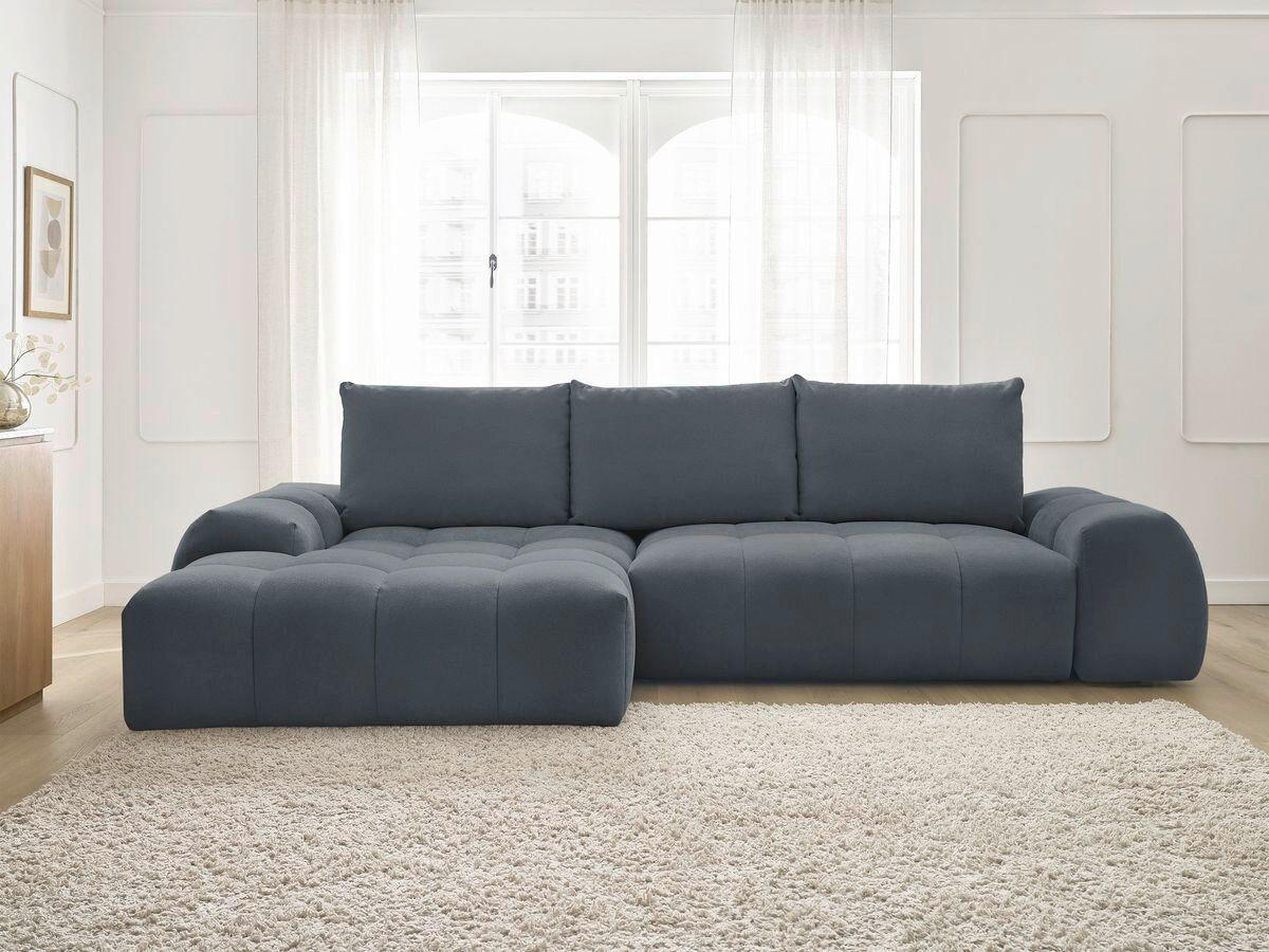 ECKSCHLAFSOFA EVEREST  mit Rücken echt, Armteil links, Armteil rechts Struktur Dunkelblau  - Schwarz/Dunkelblau, MODERN, Kunststoff/Textil (180/318cm) - Livetastic