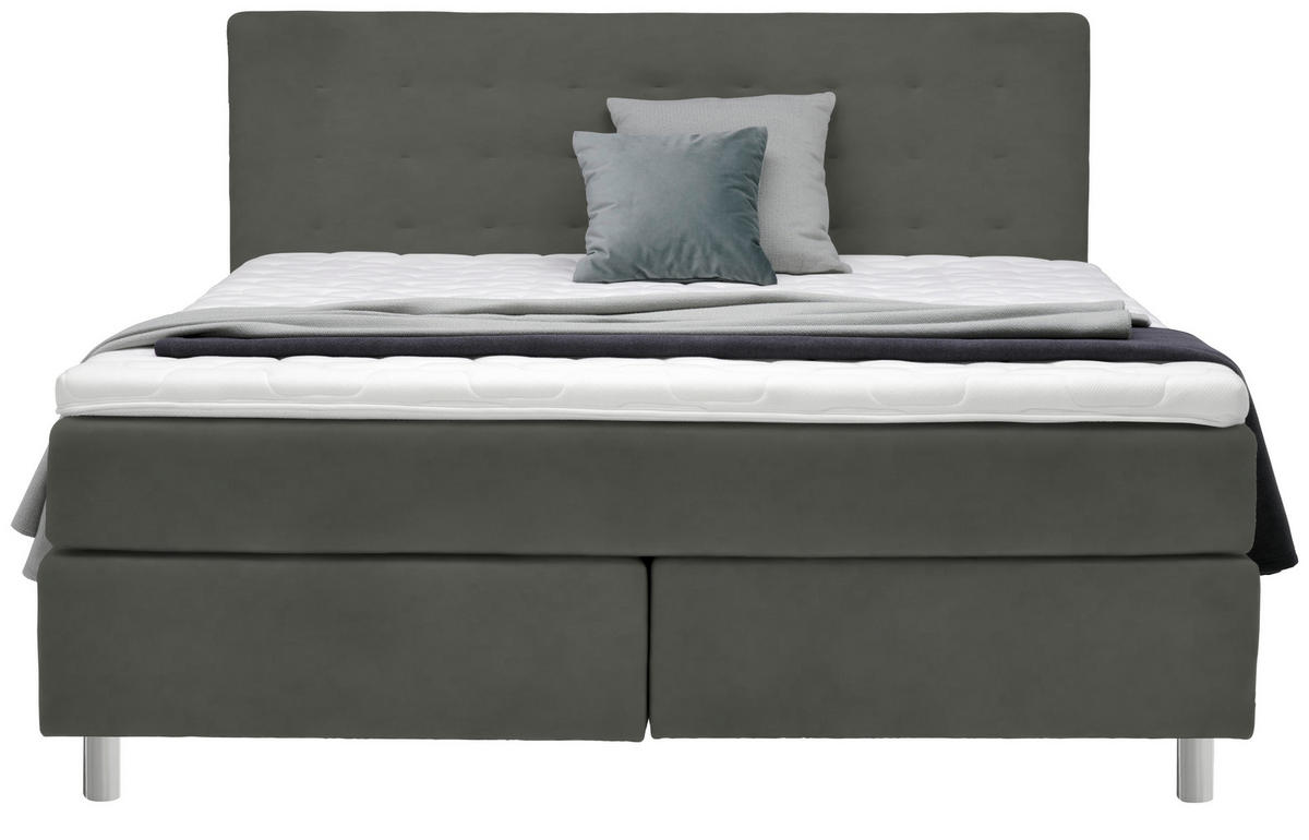 BOXSPRINGBETT 180/200 cm  in Grau  - Chromfarben/Grau, Konventionell, Kunststoff/Textil (180/200cm) - Voleo