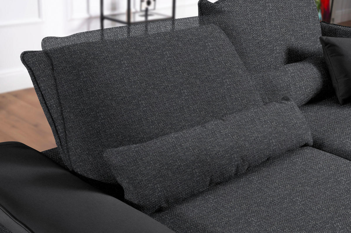 ECKSOFA in Flachgewebe Anthrazit  - Anthrazit/Schwarz, Design, Textil/Metall (191/273cm) - Moderano