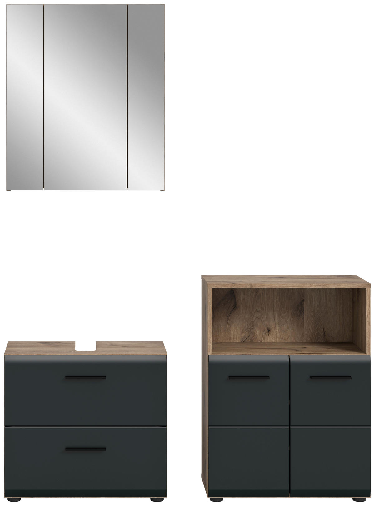 BADEZIMMER 3-teilig  in 120 cm  - Eiche dunkel/Schwarz, Basics, Holzwerkstoff/Kunststoff (120cm) - MID.YOU