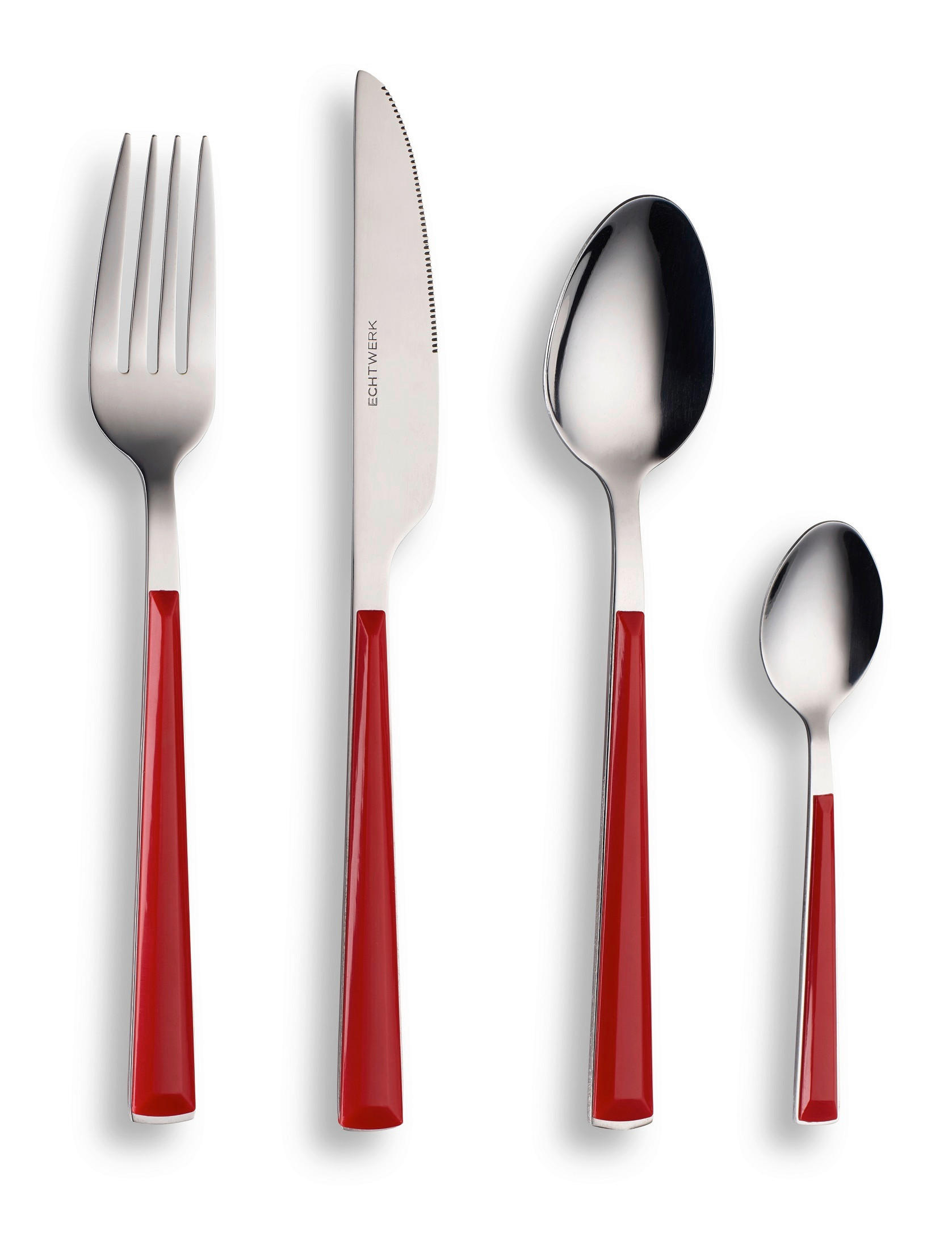 BESTECKSET 16-teilig Edelstahl  - Rot/Silberfarben, Basics, Kunststoff/Metall - Echtwerk