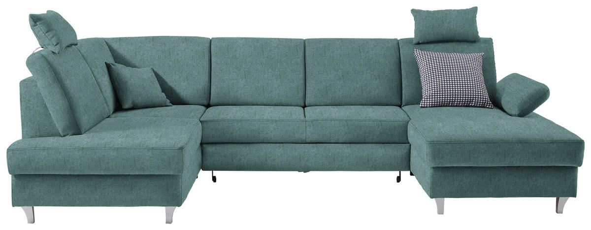 WOHNLANDSCHAFT in Struktur Petrol  - Silberfarben/Petrol, Konventionell, Holz/Textil (186/322/167cm) - Cantus