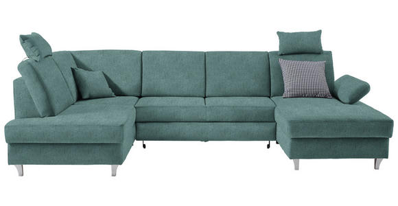 WOHNLANDSCHAFT  in Struktur Petrol  - Silberfarben/Petrol, KONVENTIONELL, Holz/Textil (186/322/167cm) - Cantus