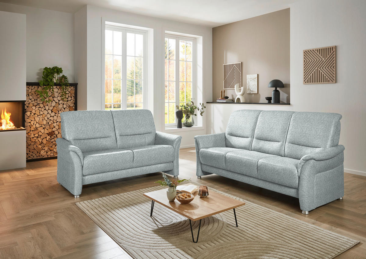 2,5-SITZER Flachgewebe Hellgrau  - Hellgrau/Alufarben, Konventionell, Textil/Metall (172/96/93cm) - Beldomo Premium