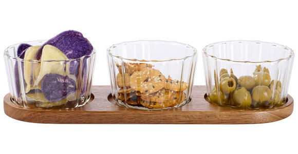SNACKSCHALENSET   - Klar/Akaziefarben, LIFESTYLE, Glas/Holz - Novel