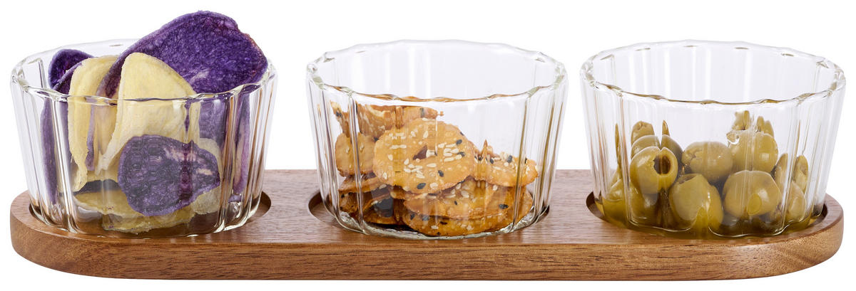 SNACKSCHALENSET   - Klar/Akaziefarben, LIFESTYLE, Glas/Holz - Novel