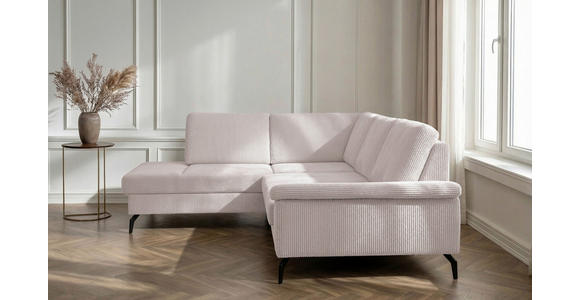 ECKSOFA inkl. Funktionen Creme Velours Bettkasten, Sitzvorzug  - Creme/Schwarz, KONVENTIONELL, Textil/Metall (206/253cm) - Venda