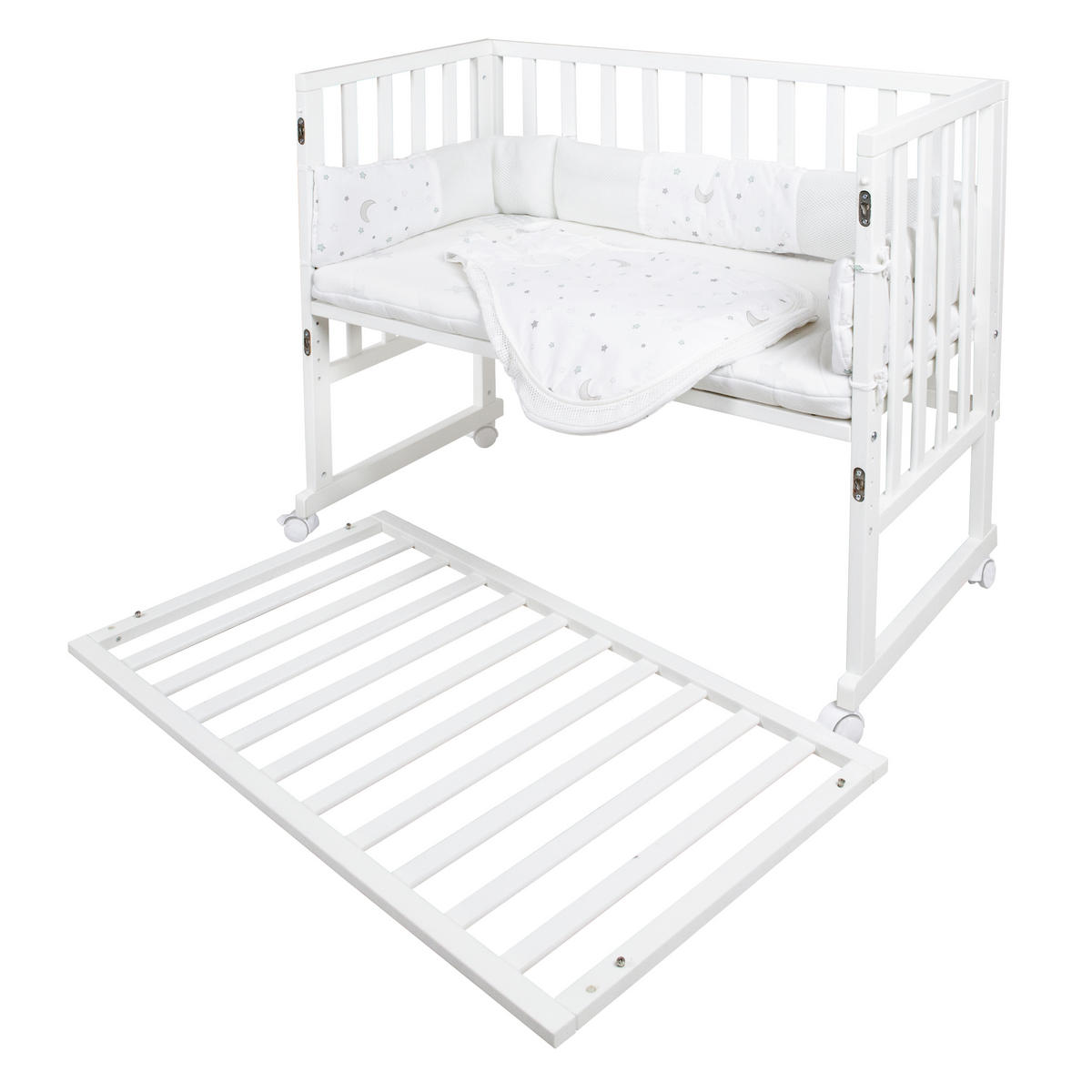 BEISTELLBETT Stubenbett 3 in 1 Sternenzauber  - Hellgrau/Weiß, Basics, Holzwerkstoff/Textil (49,5/85,5/90cm) - Roba