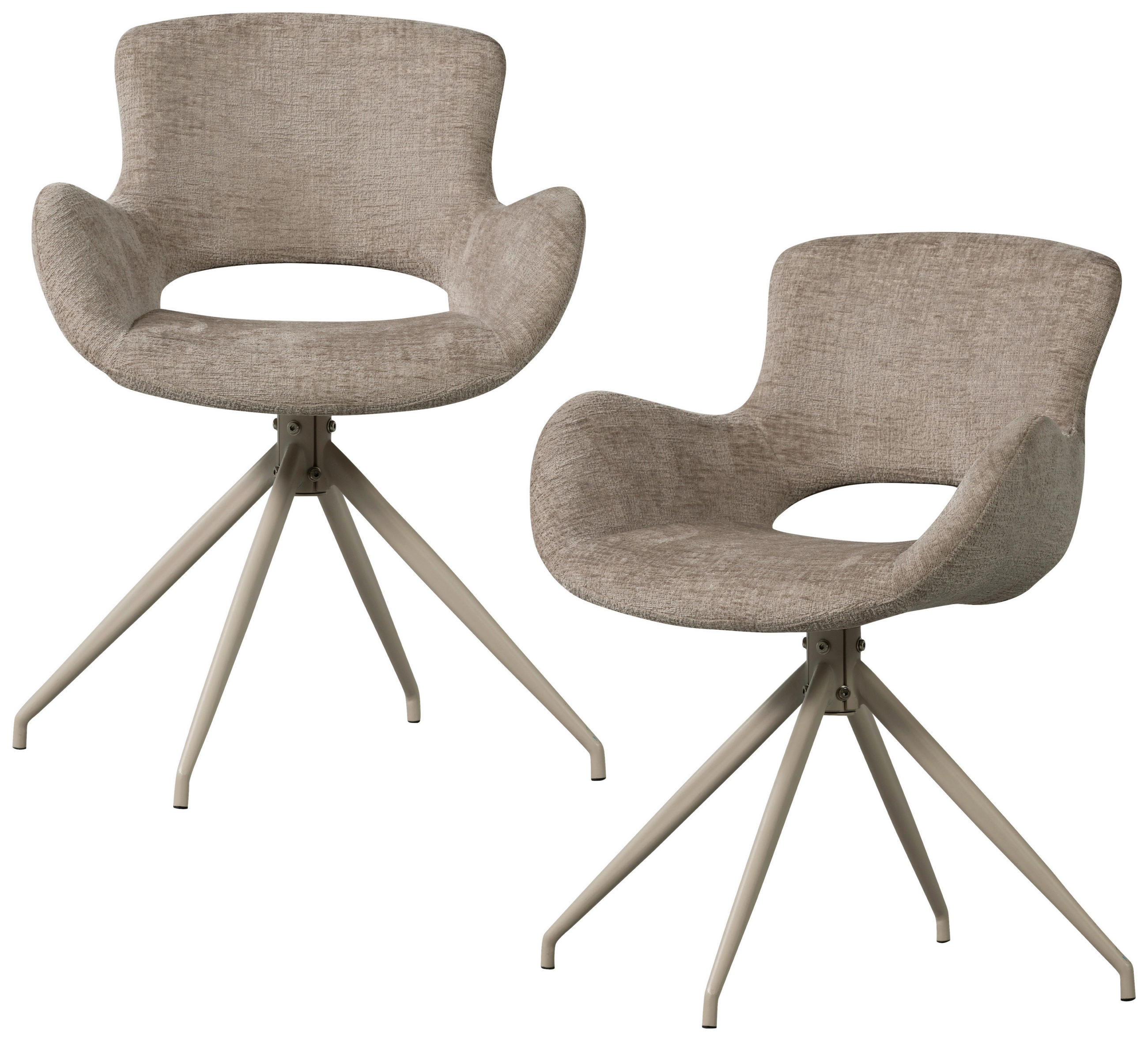 ARMLEHNSTUHL-SET 2 Stück Sitzfläche 360° drehbar Samt  - Sandfarben, MODERN, Textil/Metall (58/58/82cm) - Livetastic