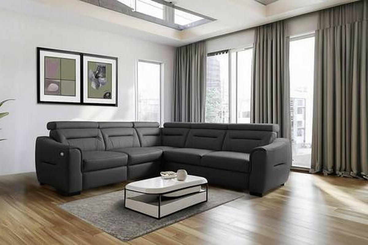 ECKSOFA Lederlook Echtleder Anthrazit  - Wengefarben/Anthrazit, Design, Leder/Holz (260/260cm) - Celina Home
