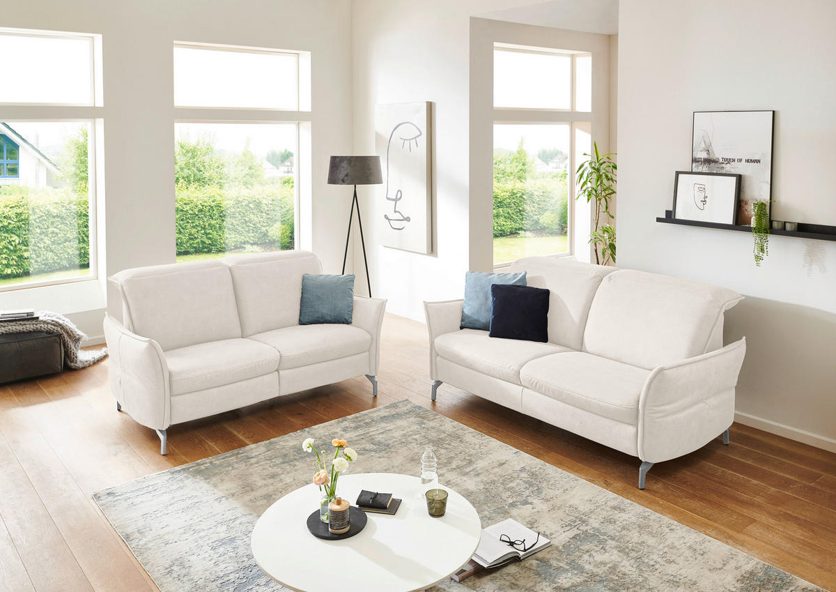 2-SITZER-SOFA in Lederlook (vegan) Hellgrau  - Hellgrau/Nickelfarben, Modern, Textil/Metall (154/89/109cm) - Livetastic