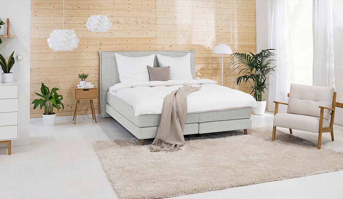 BOXSPRINGBETT 140/200 cm  in Hellgrau  - Eichefarben/Hellgrau, Design, Holzwerkstoff/Textil (140/200cm) - home24
