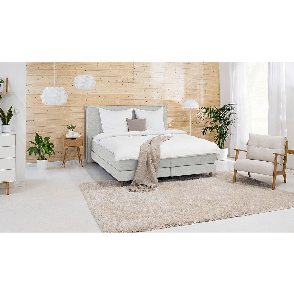Thumbnail - home24 Boxspringbett, Hellgrau, Textil, H2, 7-Zonen, Höhe ca. 21 cm, 140x200 cm, gepolstertes Kopfteil, Topper durchgehe...