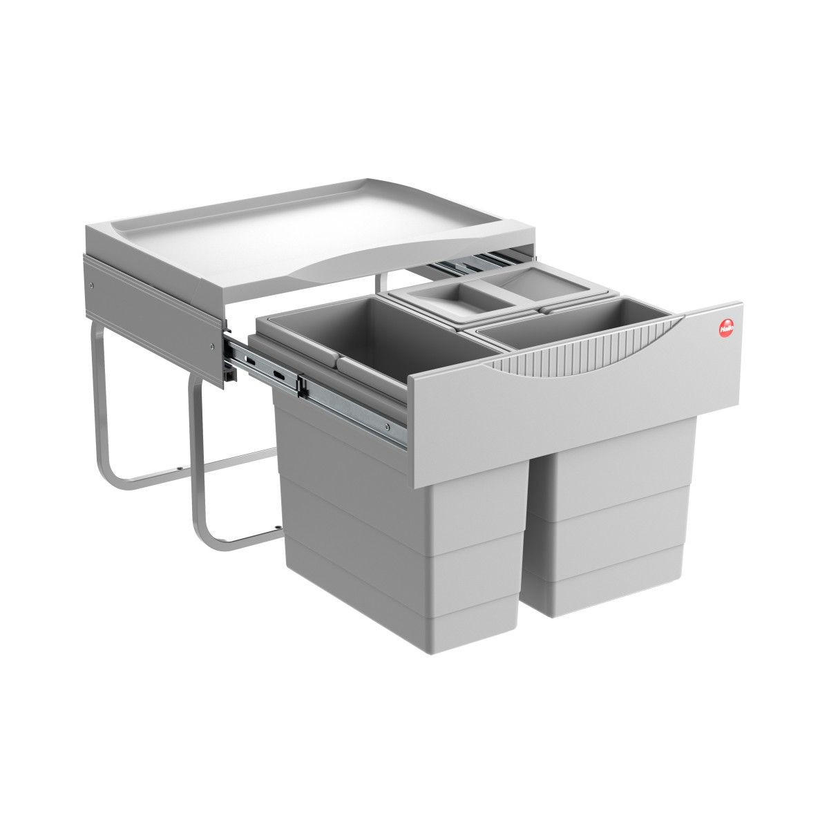 EINBAUABFALLSAMMLER 12 + 2 x 8 l  Metall  - Silberfarben/Grau, Basics, Kunststoff/Metall (55,6/36,4/36,7cm) - HKT