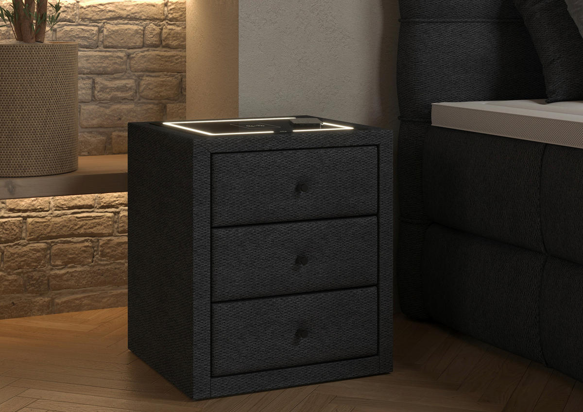 NACHTSCHRANK 49,5/56,5/46 cm, Dunkelgrau,  - Dunkelgrau/Schwarz, Basics, Glas/Kunststoff (49,5/56,5/46cm) - Chameo