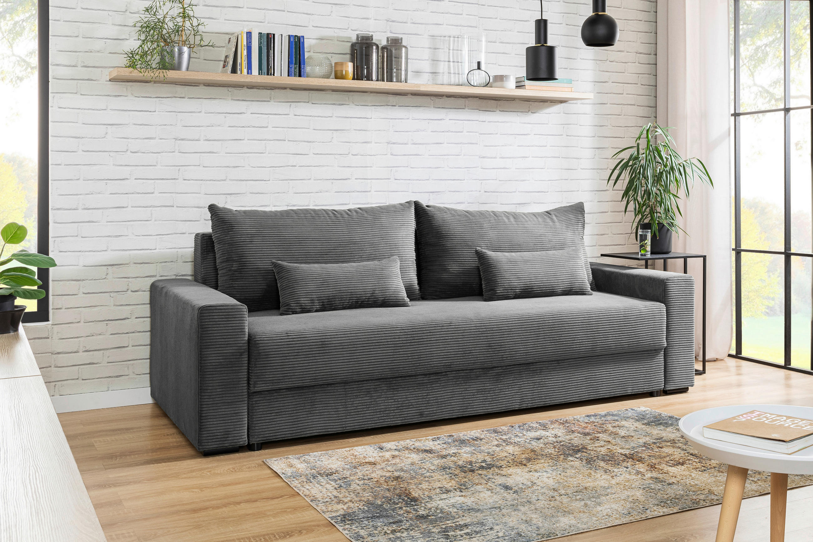 SCHLAFSOFA Cord Dunkelgrau  - Dunkelgrau/Schwarz, KONVENTIONELL, Kunststoff/Textil (233/92/108cm) - Carryhome