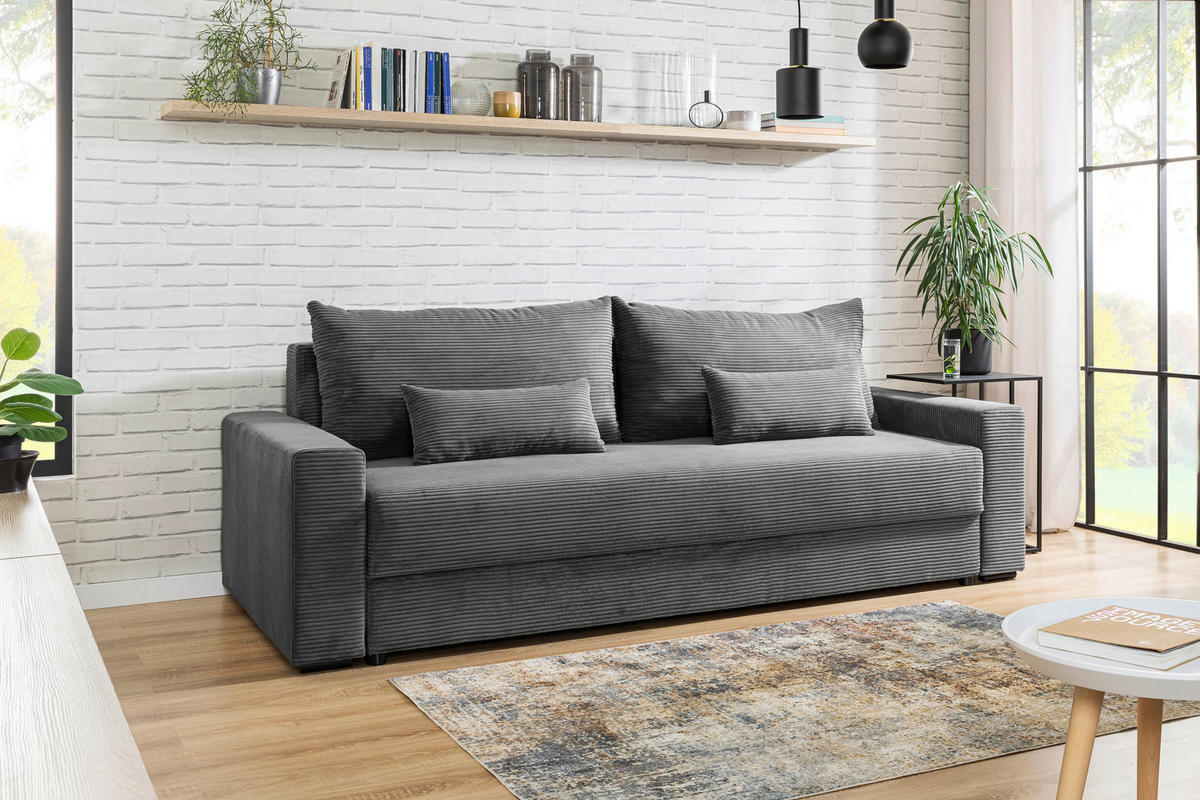 SCHLAFSOFA in Cord Dunkelgrau  - Dunkelgrau/Schwarz, KONVENTIONELL, Kunststoff/Textil (233/92/108cm) - Carryhome