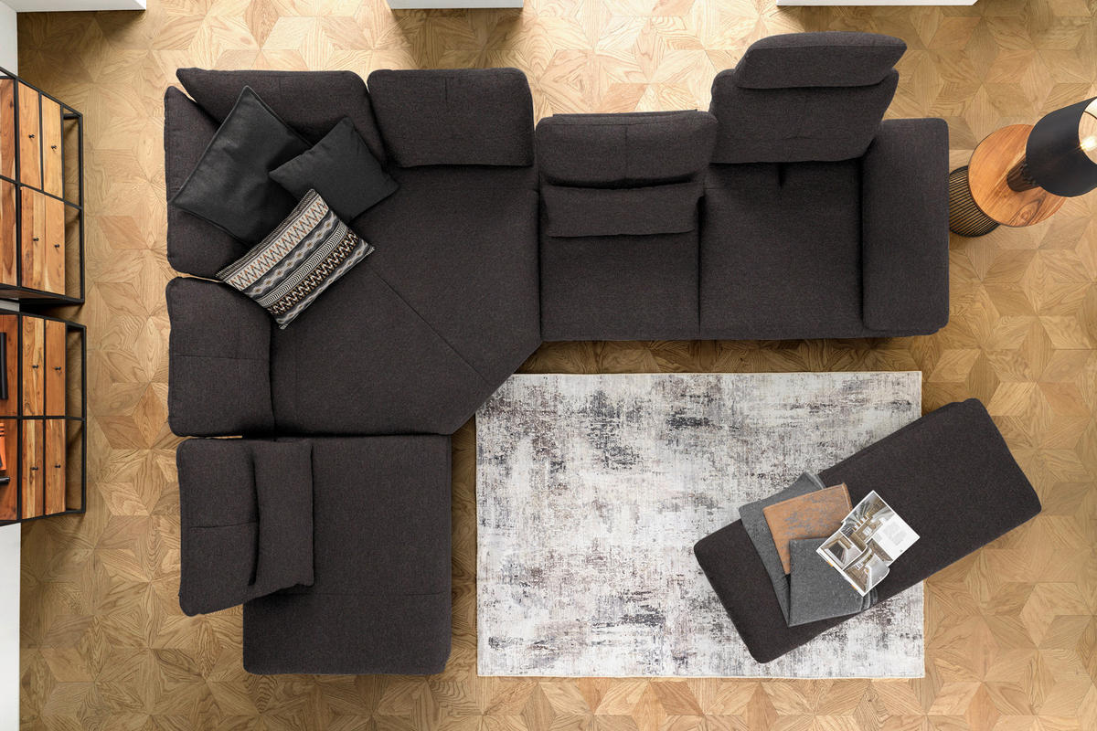 ECKSOFA in Flachgewebe Schwarz  271/344 cm  - Schwarz, Design, Textil/Metall (271/344cm) - Chilliano