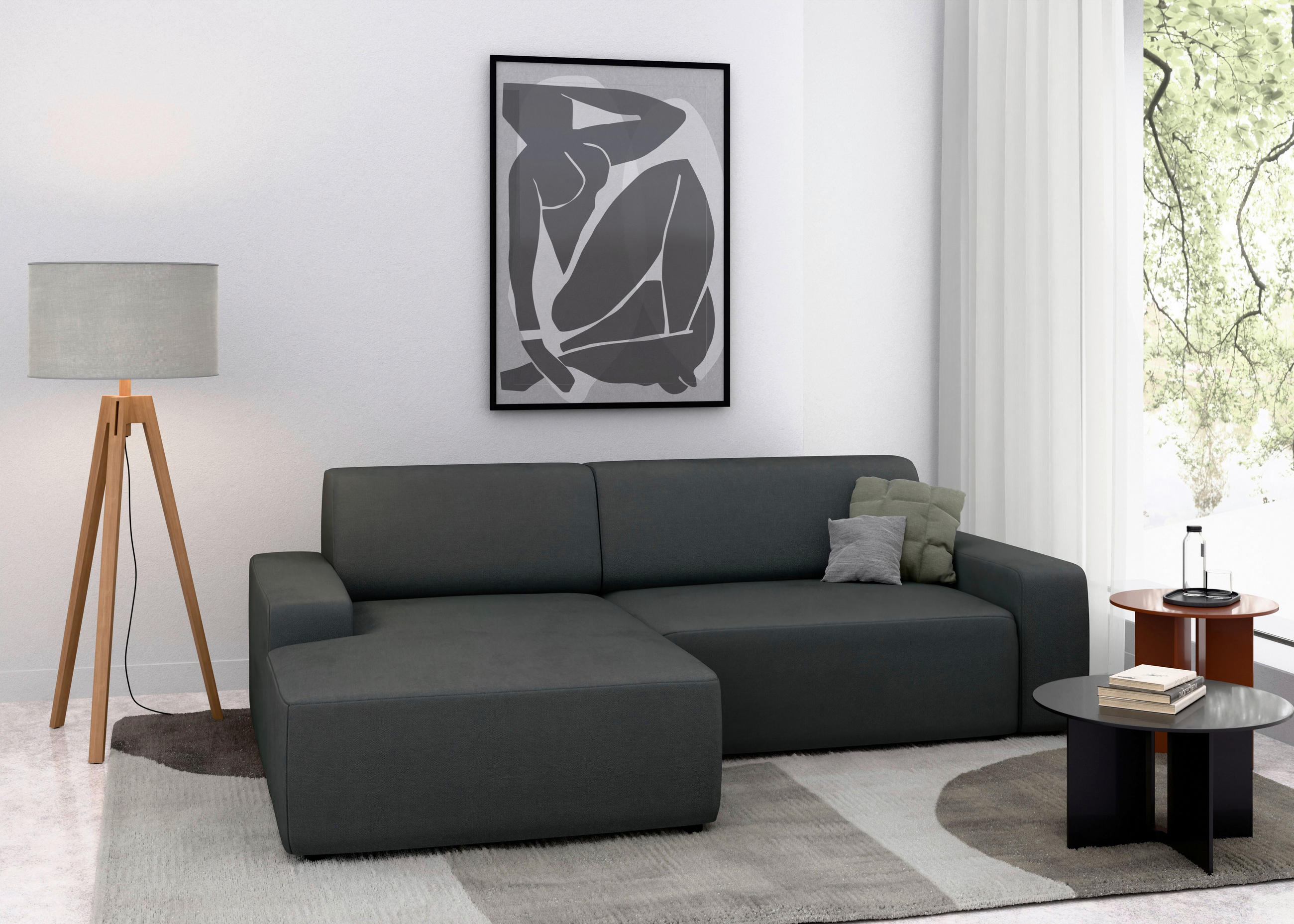 ECKSOFA in Struktur Anthrazit  162/246 cm  - Anthrazit/Schwarz, MODERN, Kunststoff/Textil (162/246cm) - Trendmanufaktur