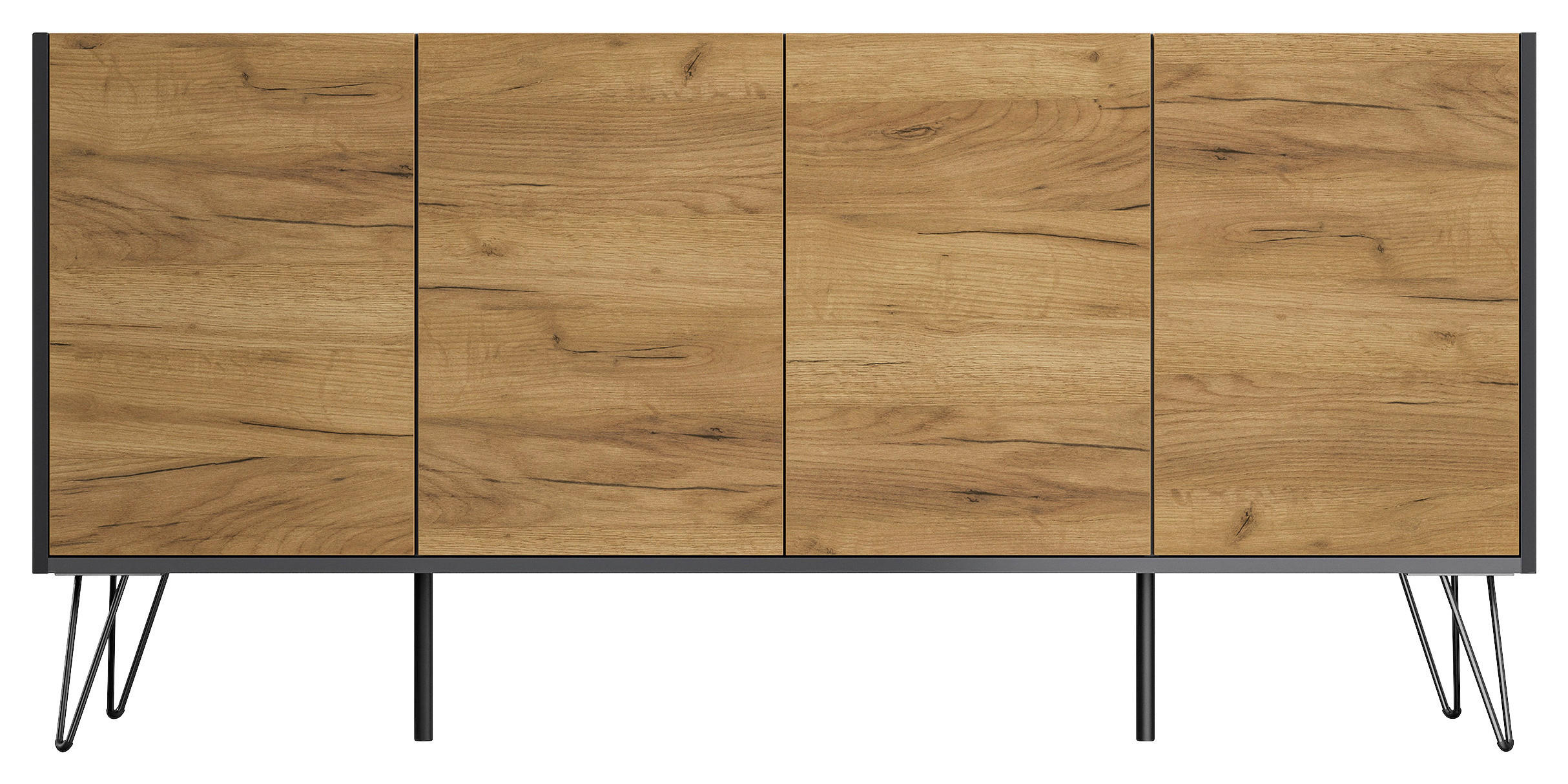 SIDEBOARD Posseik Industrial  in 155/75,8/42 cm  - Eichefarben/Graphitfarben, Design, Holzwerkstoff/Metall (155/75,8/42cm) - P & B