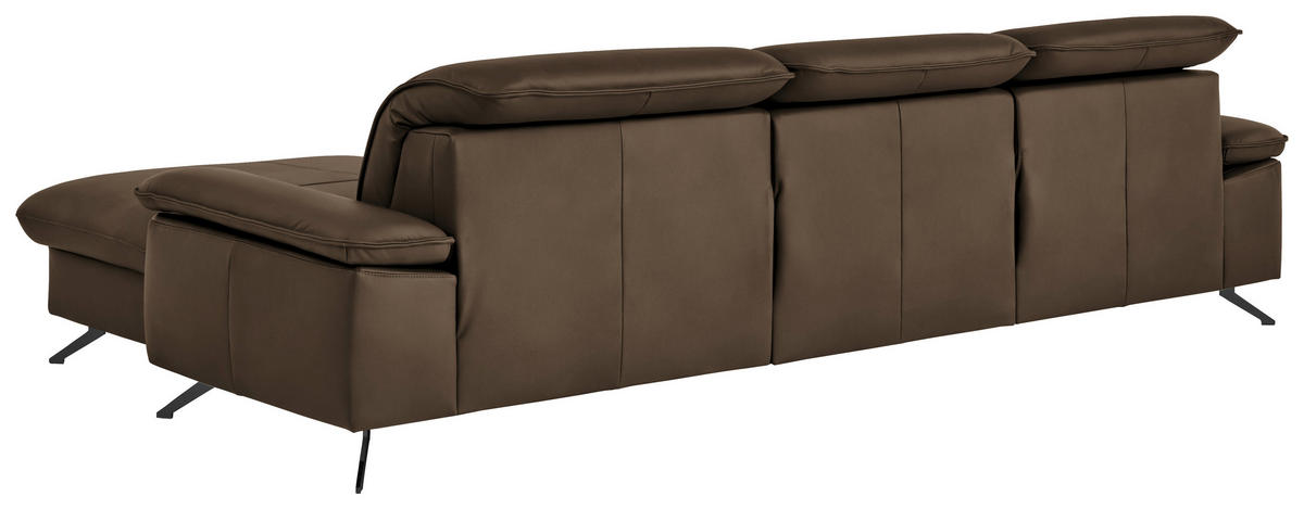 ECKSOFA  Echtleder Dunkelbraun  - Dunkelbraun/Schwarz, Design, Leder/Metall (307/169cm) - Beldomo Premium