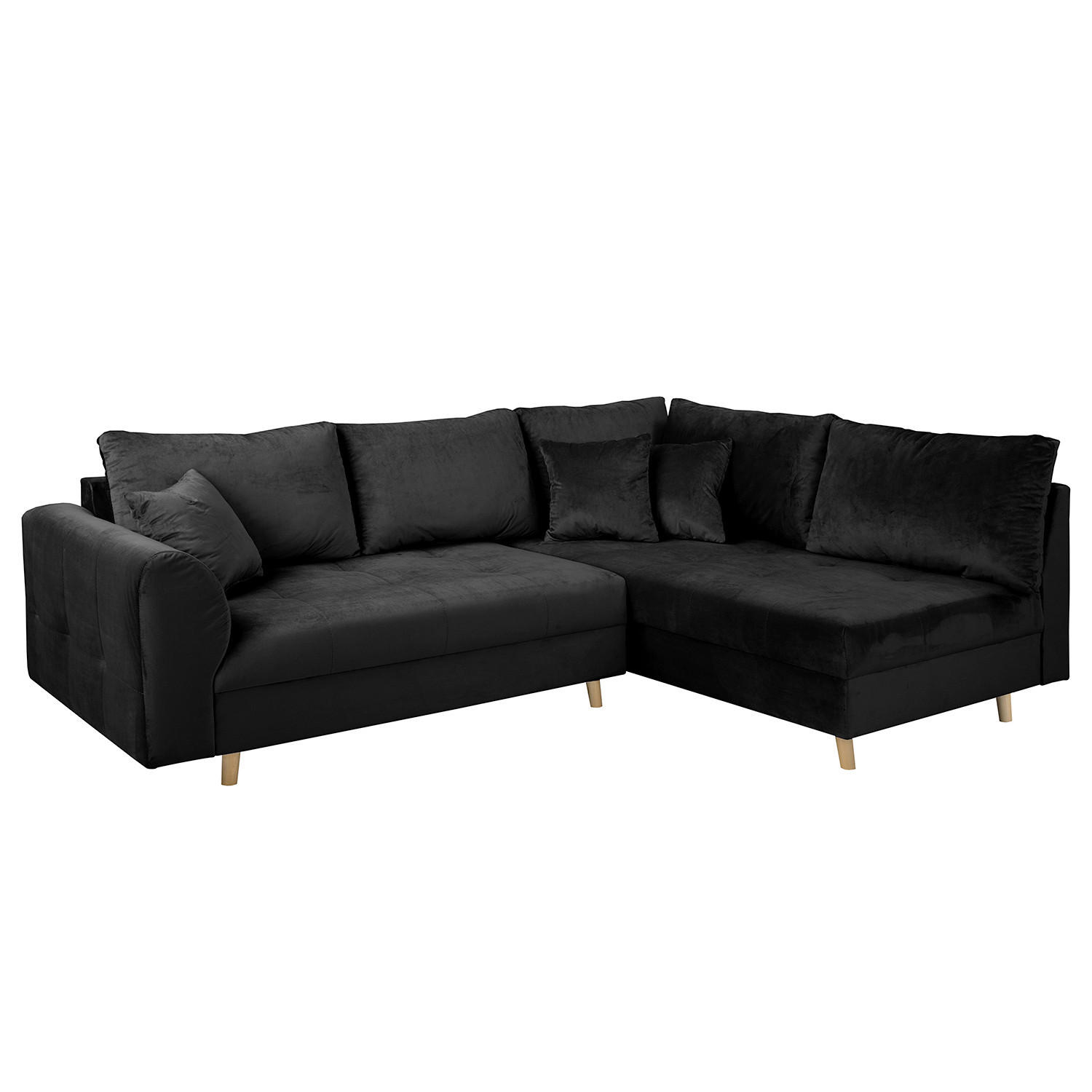 ECKSOFA Samt Schwarz  - Schwarz/Naturfarben, Design, Holz/Textil (231/161cm) - P & B