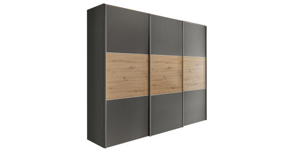 SCHWEBETÜRENSCHRANK  in Dunkelgrau, Eiche Artisan  - Dunkelgrau/Alufarben, Holzwerkstoff/Metall (298/222/68cm) - Moderano