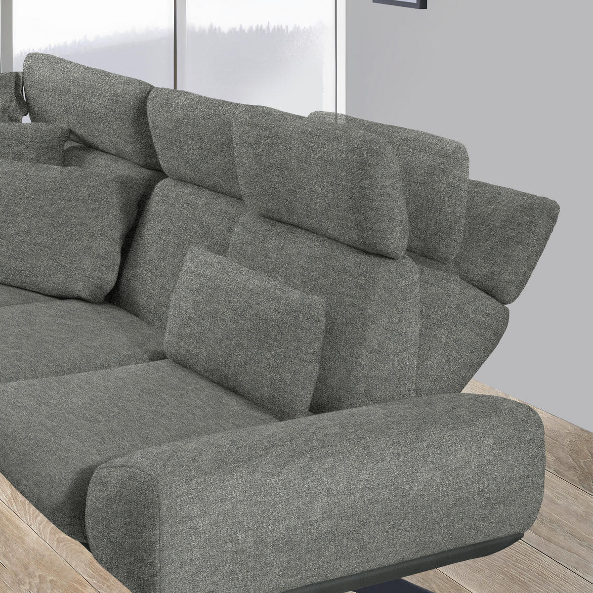 ECKSOFA Chenille, Flachgewebe Grau  - Schwarz/Grau, Design, Textil/Metall (239/270cm) - Koinor
