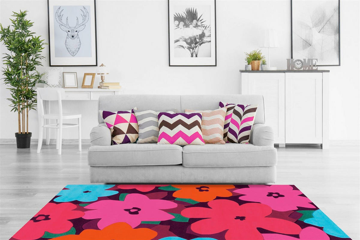 FLACHWEBETEPPICH  Wohnzimmer 140/200 cm Multicolor, Pink rechteckig  - Pink/Multicolor, Basics, Textil (140/200cm)